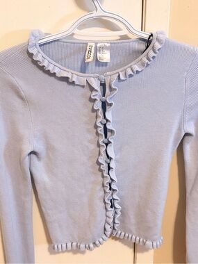H&M Ruffled Trim Light Blue Cardigan Sweater